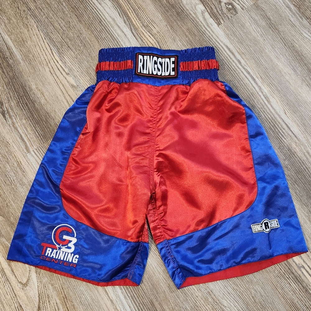 Ringside Youth L Satin Boxing Shorts Blue Red White Sport Training Athletic